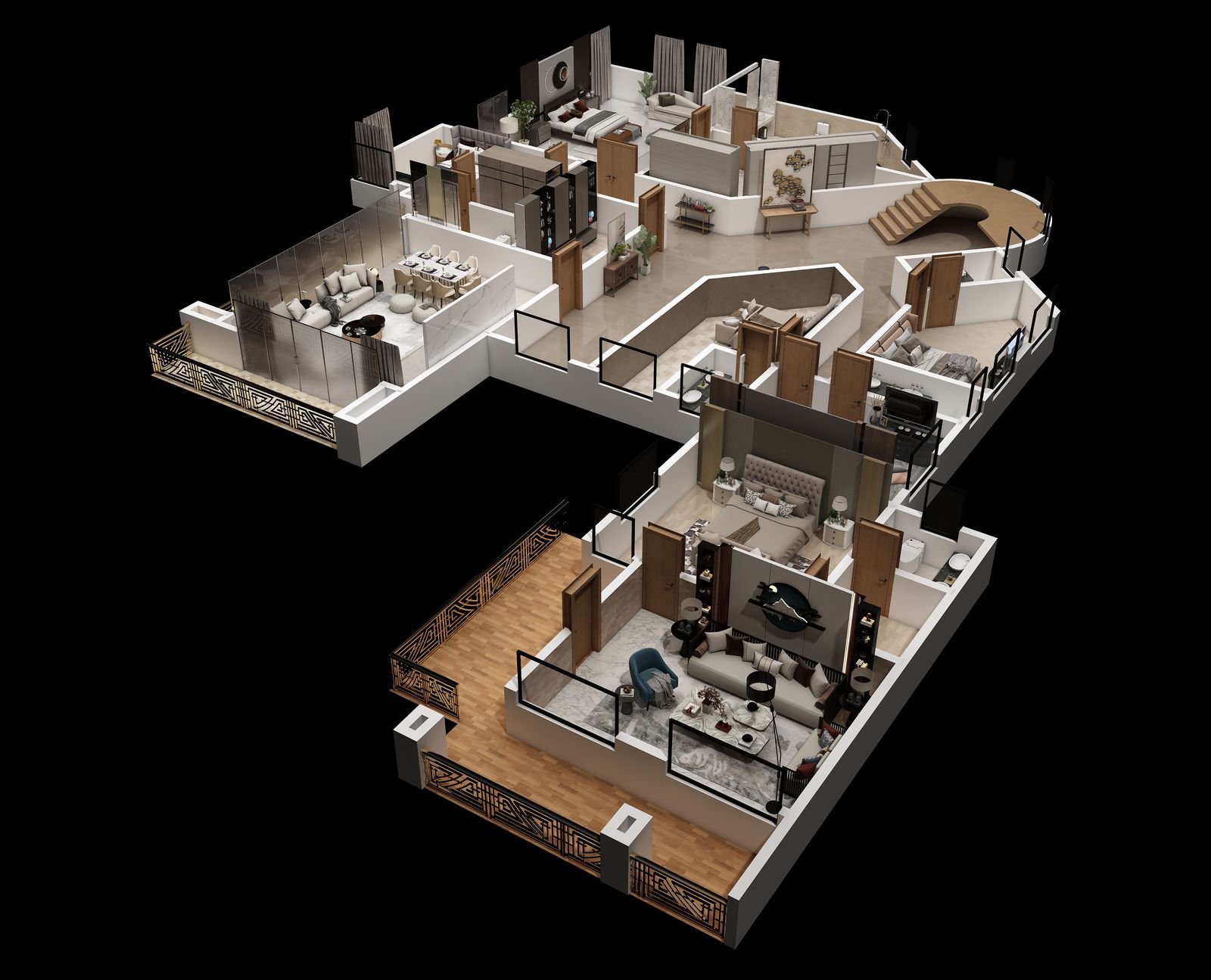 3D isometric floor plan render