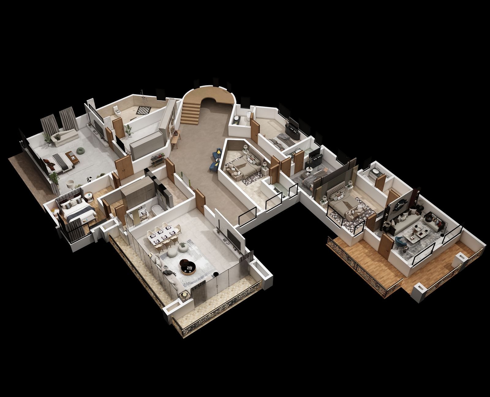 3D isometric floor plan render, alternate