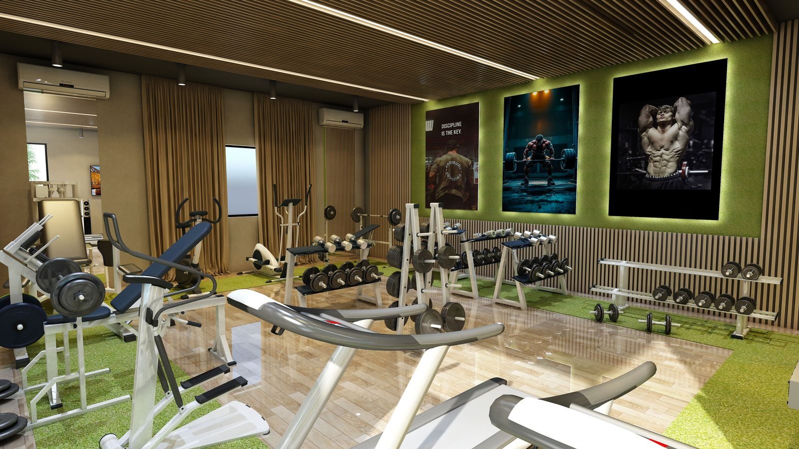 Home gym render with motivational wall art