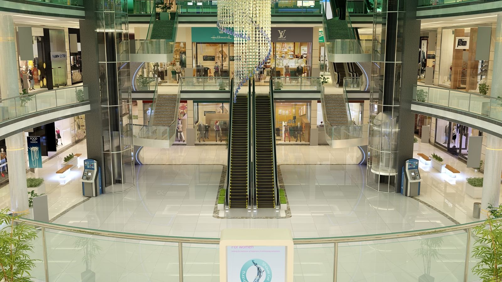 Shopping mall atrium render