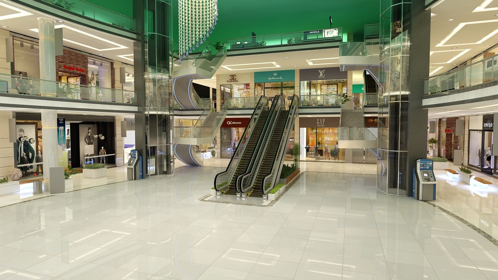 Shopping mall atrium render, alternate