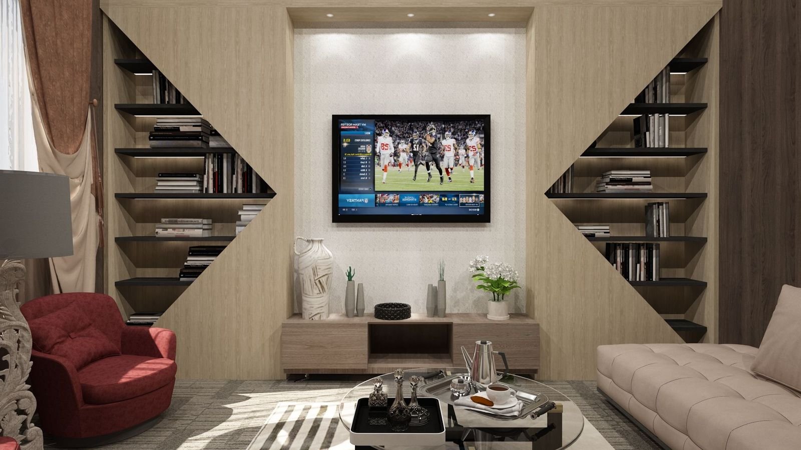 TV lounge media wall render