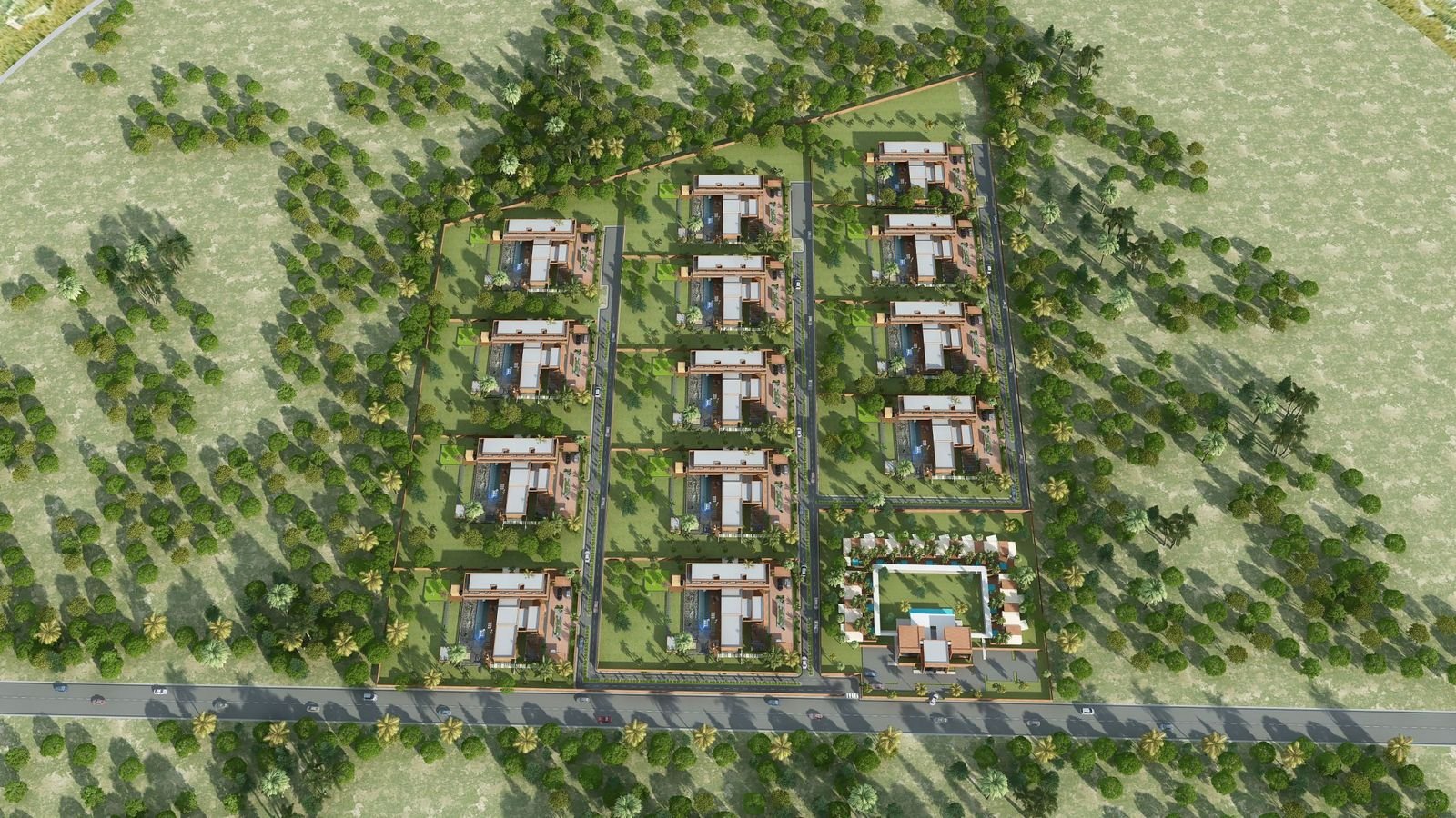 Villa community aerial render